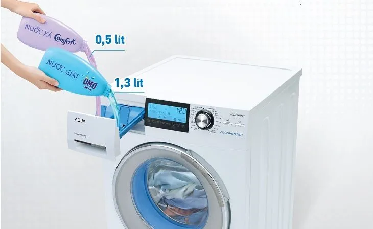 Khay đựng bột giặt và nước xả trên máy giặt Aqua cửa ngang, hướng dẫn sử dụng đúng cách