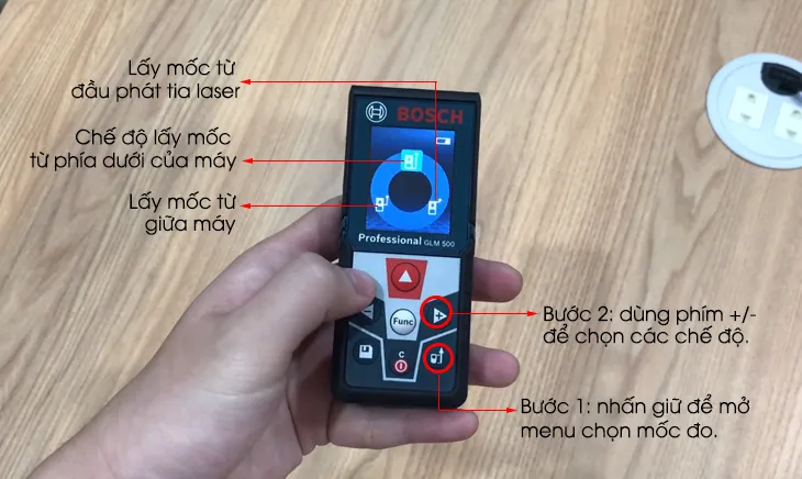 Chọn mốc đo khoảng cách cho máy đo khoảng cách Bosch GLM