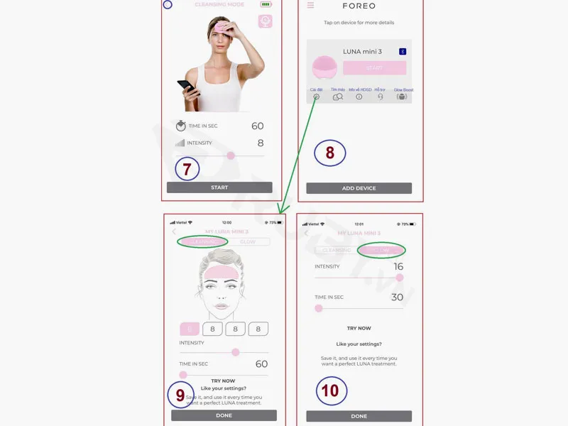 Hướng dẫn sử dụng máy Foreo Luna mini 3 cài đặt Cleansing Mode