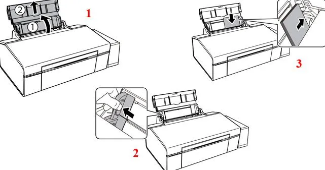 Người dùng đang thực hiện các bước nạp giấy vào khay của máy in Epson L805, một phần quan trọng trong hướng dẫn cách sử dụng máy in.