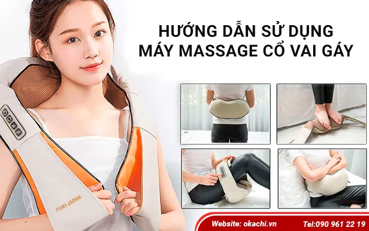 Người dùng đeo máy massage vai gáy, minh họa cách sử dụng thiết bị đúng kỹ thuật và tư thế