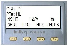 Màn hình tiếp theo sau khi nhập tên điểm, với các tùy chọn INPUT, LIST, NEZ