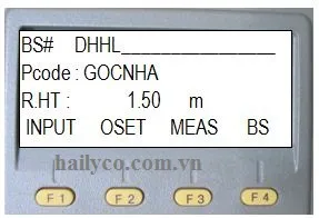 Màn hình khai báo điểm định hướng trên máy Topcon GTS 235N, hiển thị các tùy chọn F1 INPUT, F3 MEAS, F4 BS