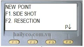 Màn hình chọn chức năng tạo điểm mới trên máy toàn đạc điện tử Topcon, bao gồm cả tùy chọn giao hội nghịch (resection).