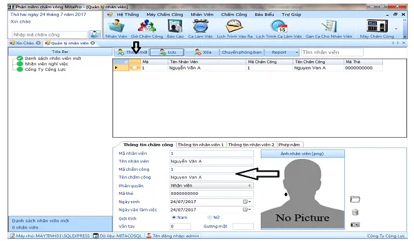 Giao diện nhập liệu thông tin nhân viên mới vào phần mềm Mita Pro