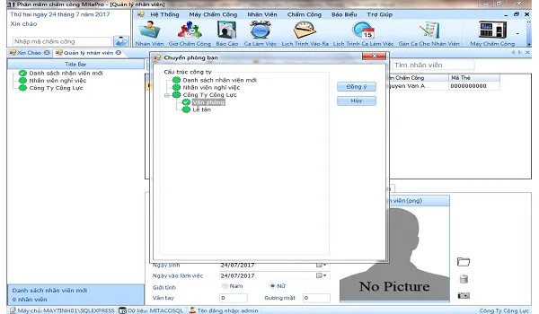 Chức năng chuyển phòng ban cho nhân viên trong Mita Pro