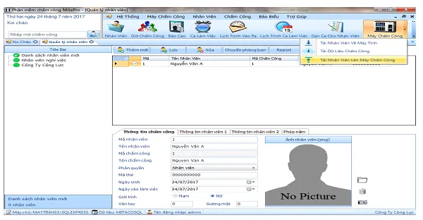 Đồng bộ hóa dữ liệu nhân viên từ phần mềm lên máy chấm công