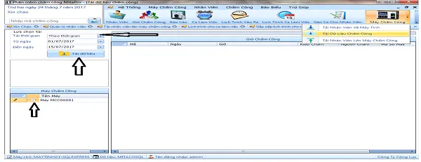 Tải dữ liệu chấm công từ máy về phần mềm theo thời gian