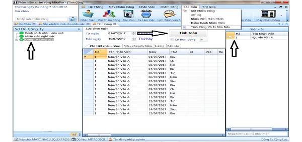 Màn hình tính công và in báo biểu trong Mita Pro