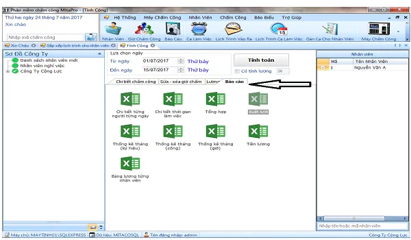 Tùy chọn xuất báo cáo Excel từ Mita Pro