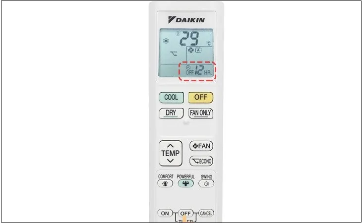 Điều chỉnh hẹn giờ tắt máy lạnh Daikin bằng nút OFF trên remote, tối ưu hóa việc sử dụng