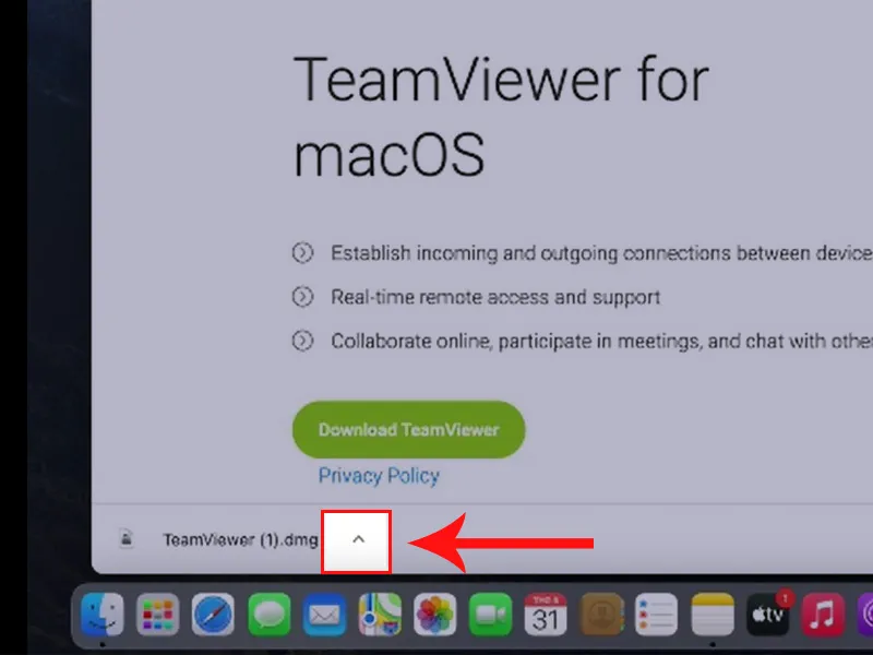 Mở tệp tin đã tải xuống để bắt đầu cài đặt TeamViewer trên Mac