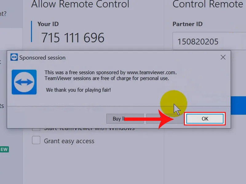 Xác nhận đóng phiên kết nối TeamViewer sau khi hoàn tất công việc trên Windows 10