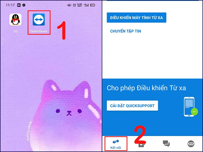 Giao diện ứng dụng TeamViewer trên điện thoại di động, sẵn sàng để kết nối