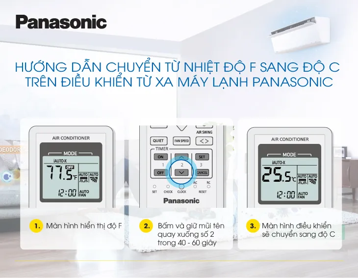 Cách chuyển đổi từ độ F sang độ C trên remote máy lạnh Panasonic