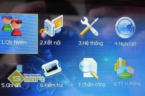 Đăng nhập vào menu chính của máy chấm công Ronald Jack