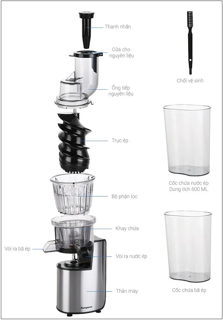 Sơ đồ chi tiết cấu tạo bên trong của máy ép hoa quả chậm Kangaroo KG1B6