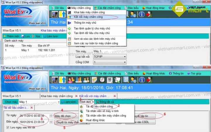 Cách sử dụng máy chấm công Wise Eye V5 tải dữ liệu