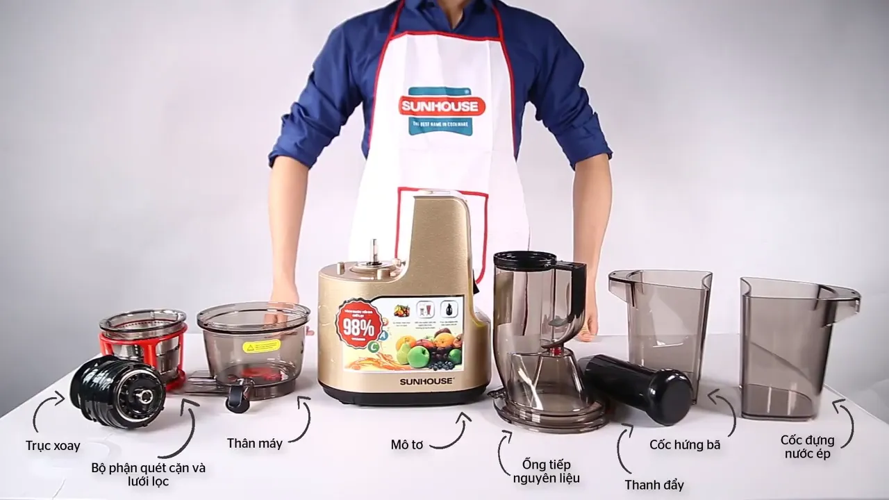 Cấu tạo cơ bản của máy ép chậm Sunhouse