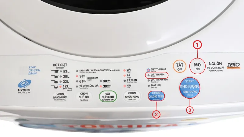 Chế độ giặt nhanh của máy giặt Toshiba AW-A800SV phù hợp cho quần áo bẩn nhẹ và cần gấp