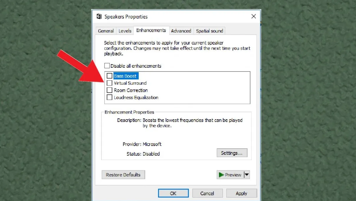 Vô hiệu hóa các hiệu ứng cải thiện âm thanh để sửa máy tính không nghe được
