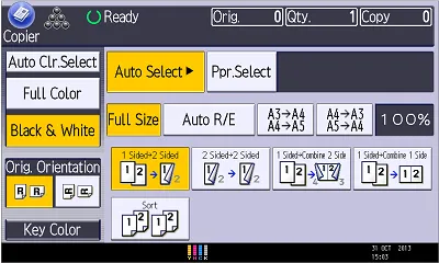 Thiết lập khổ giấy và số lượng bản sao cho chức năng duplex trên Ricoh 2075