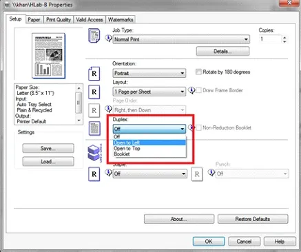 Cài đặt in 2 mặt từ máy tính cho máy photocopy Ricoh 2075