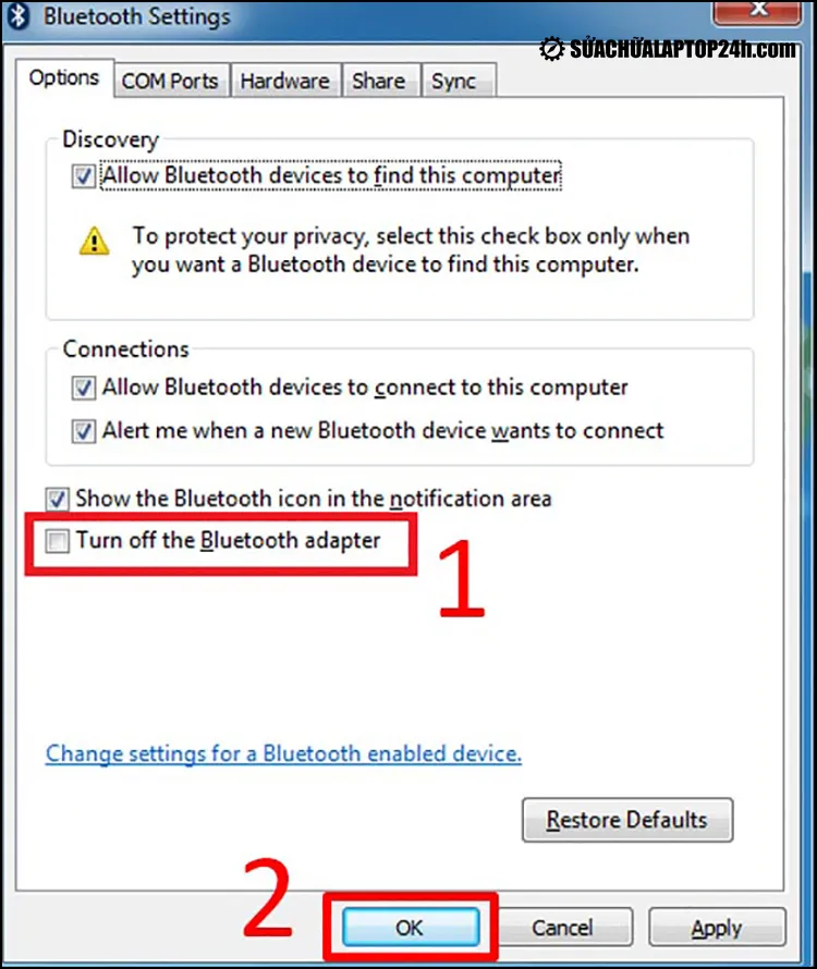 Tích chọn 3 mục trong Bluetooth Settings
