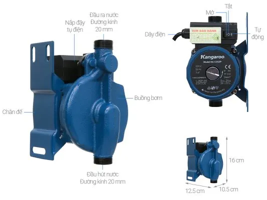 Máy bơm tăng áp Kangaroo KG 125ZP đang hoạt động