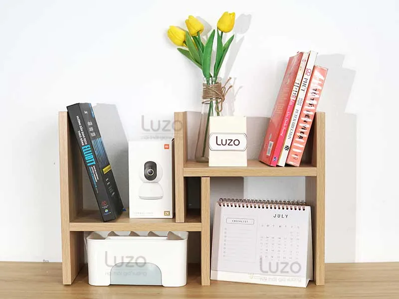 kệ sách tự lắp ráp mini KSMN1 trên bàn làm việc gọn gàng