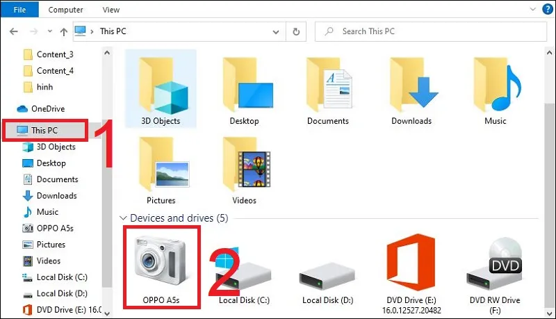 Chọn ổ đĩa bộ nhớ điện thoại OPPO trên máy tính của bạn để truy cập dữ liệu