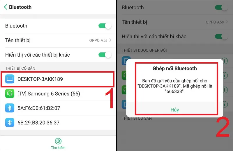 Ghép nối điện thoại OPPO với máy tính qua Bluetooth