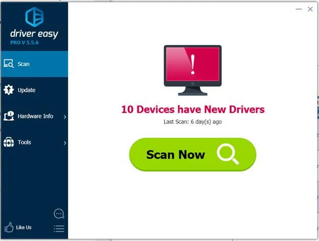 Giao diện Driver Easy khi nhấn &quot;Scan Now&quot; để tìm driver lỗi giúp sửa máy tính bị tắt đột ngột