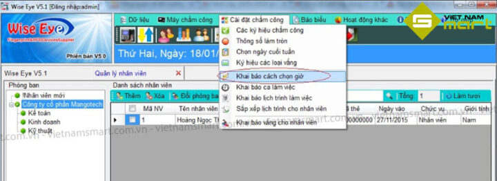 Chọn mục khai báo cách chọn giờ trên menu