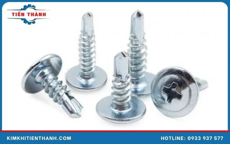 Hình ảnh cận cảnh các loại vít bắn sắt đầu dù với phần đầu hình dù nổi bật, thể hiện rõ cấu tạo và vật liệu chất lượng cao.