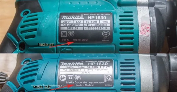 So sánh máy khoan Makita HP1630 thật và giả