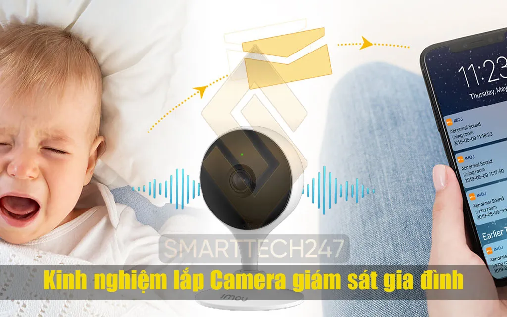Hình ảnh mô phỏng việc tự lắp camera gia đình, hướng dẫn lắp đặt tại nhà