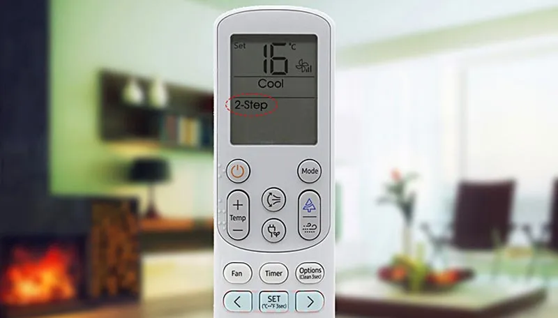 Biểu tượng chế độ làm mát 2 bước hiển thị trên remote