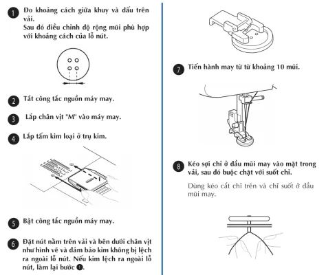 Cách đính nút áo bằng máy may Brother AS2730s, GS2700 với chân vịt M