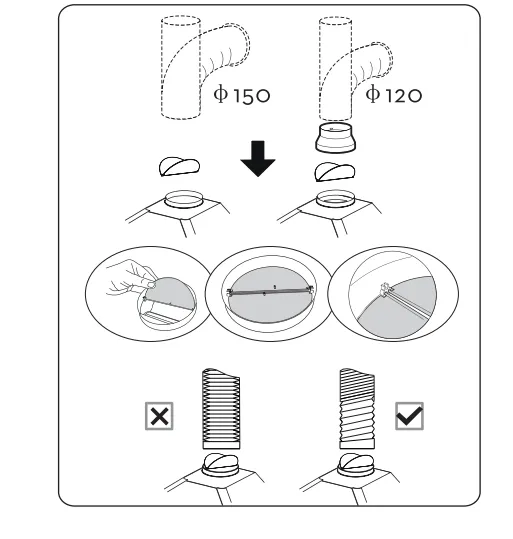 Lắp gá cửa gió và kết nối đường ống thoát khí cho máy hút mùi kính cong