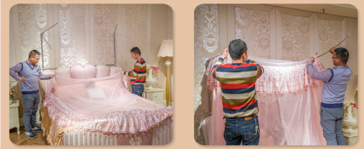 Luồn vải màn vào khung sau khi màn khung đã được khoan tường và cố định vững chắc, tạo nên vẻ đẹp hoàn chỉnh cho không gian.