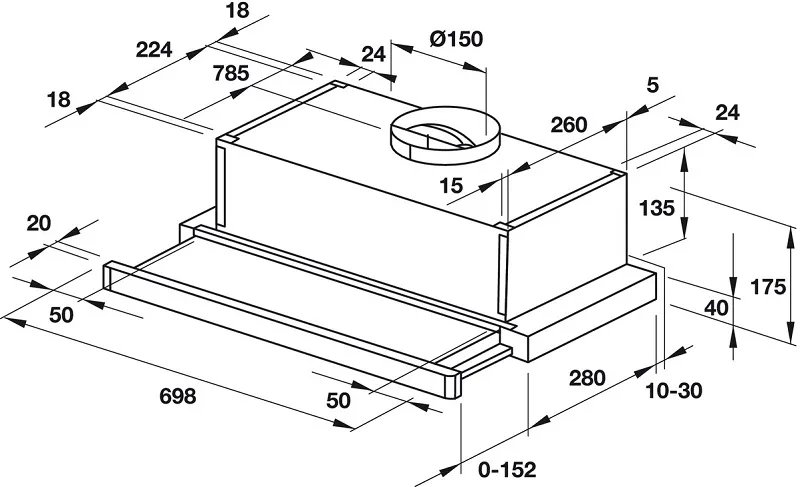 Hình ảnh minh họa quá trình lắp đặt máy hút mùi Hafele vào khoang tủ, nhấn mạnh tầm quan trọng của việc đảm bảo khoảng cách an toàn với bếp nấu.