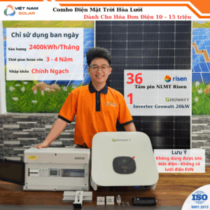 Hệ thống điện mặt trời hòa lưới 20kWp, minh họa các lựa chọn khi tự lắp pin mặt trời.