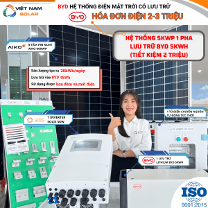 Hệ thống điện mặt trời hybrid 5kWp có lưu trữ 5kWh, hình ảnh minh họa cho hướng dẫn tự lắp pin mặt trời.