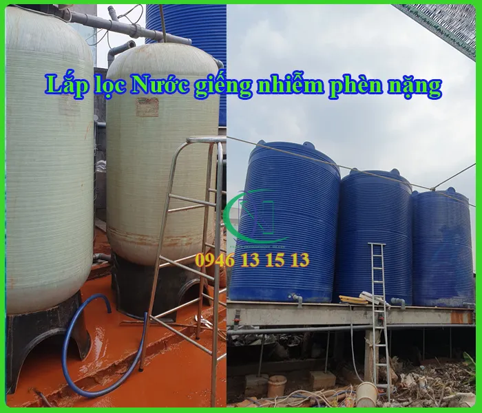 Hệ thống lọc nước chuyên dụng đang được lắp đặt để xử lý nước giếng khoan nhiễm phèn