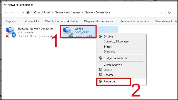 Nhấp chuột phải vào WiFi và chọn Properties