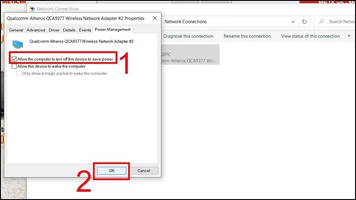 Bỏ chọn Allow the computer to turn off this device to save power