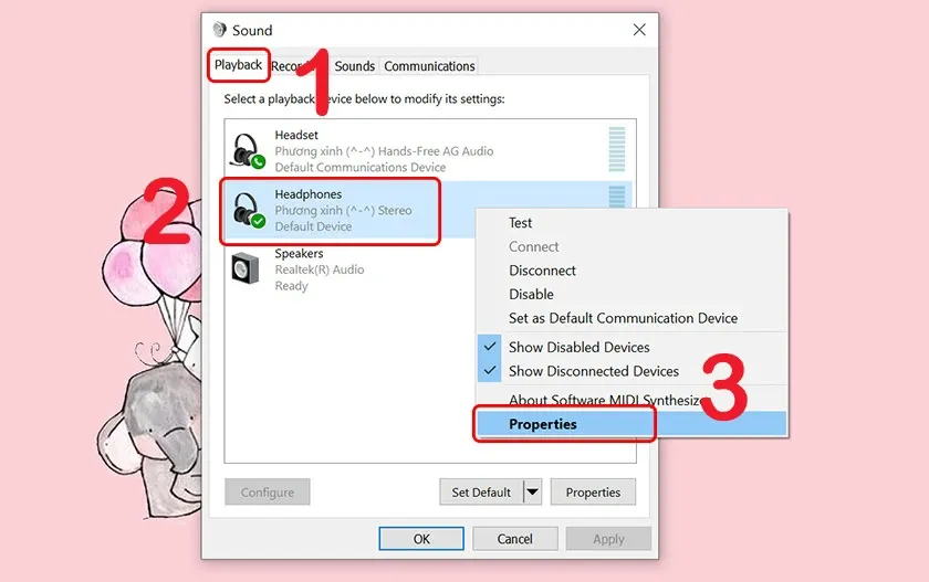 Kiểm tra cài đặt âm thanh Device Usage trên máy tính