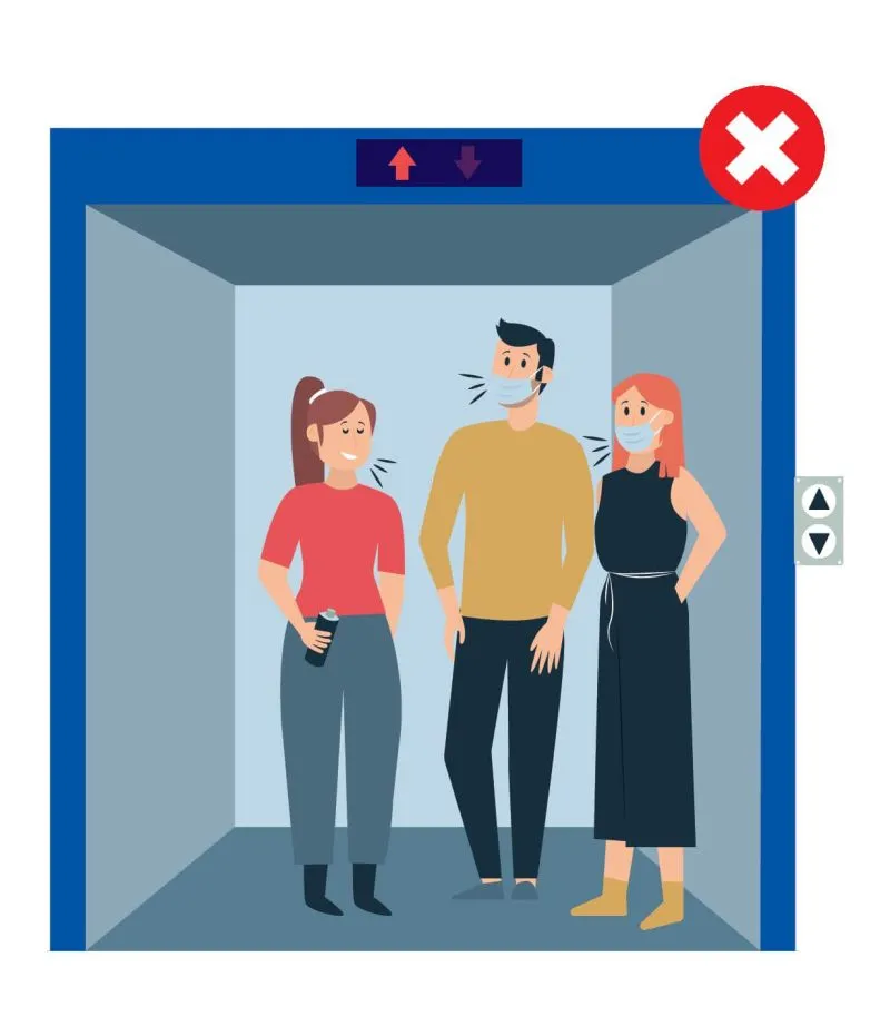 Khi sử dụng thang máy bệnh viện không nên bỏ khẩu trang hoặc nói chuyện