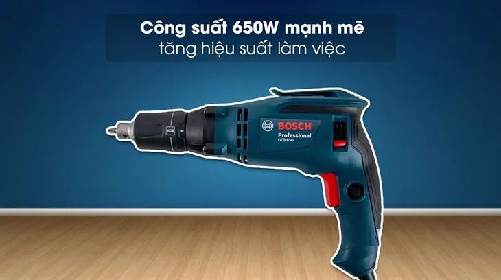 Máy vặn vít điện Bosch GTB 650 650W có công suất mạnh mẽ góp phần tăng năng suất và hiệu quả công việc
